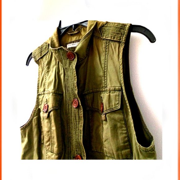 New Rare/Unique Army Green Abercrombie & Fitch Zip Up Utility Button Vest - Picture 4 of 6